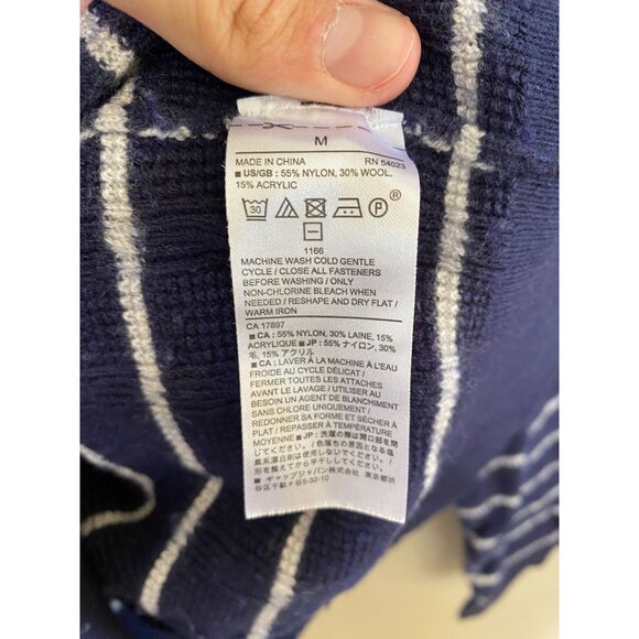 Banana Republic Womens Blue Striped Sweater Medium Button Detail Crewneck Knit - Picture 5 of 6